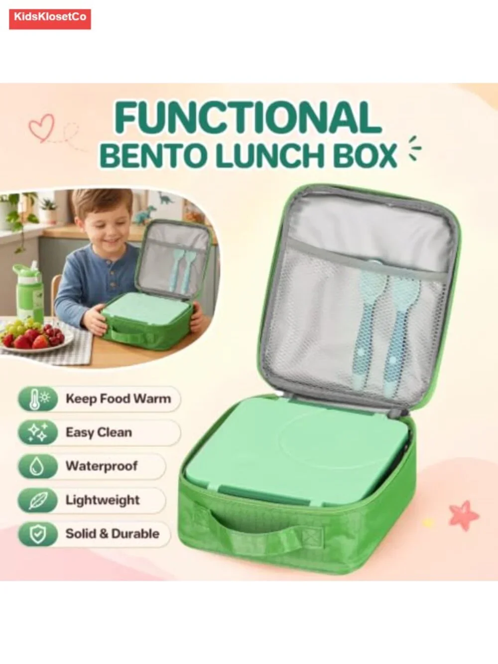 Bento Lunch Box Set for Kids with Thermo Jar and Insulated Bag, Leak-Proof